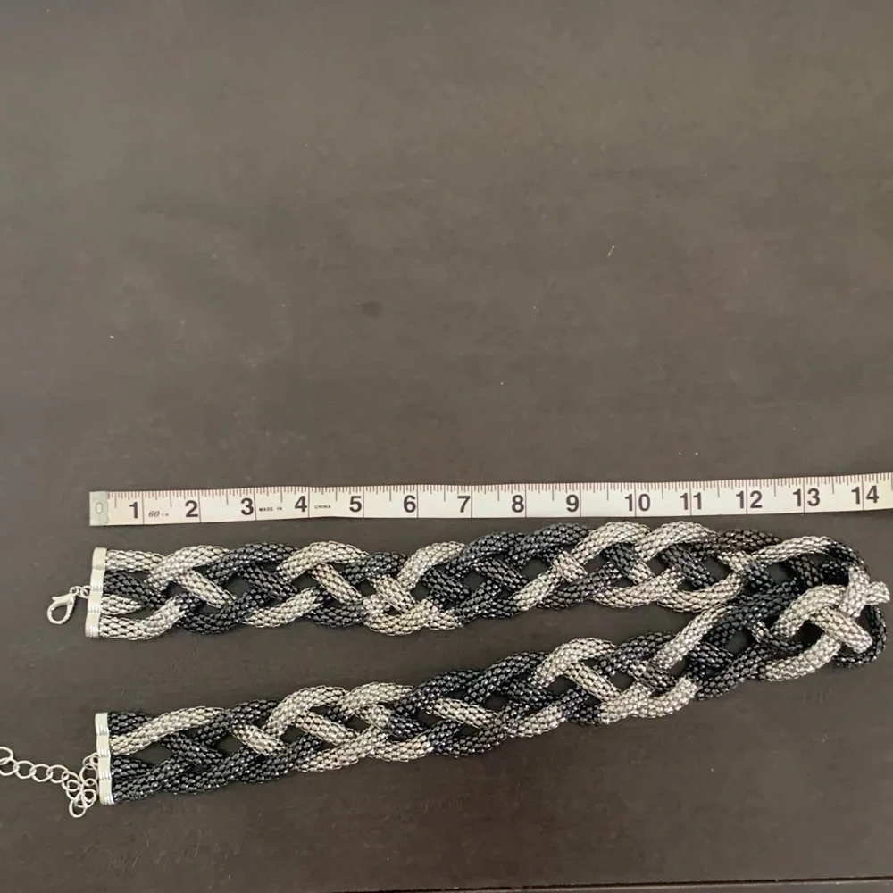 Elegant Black and Silver Braided Chain Belt with extender.